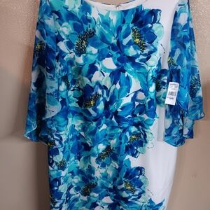 StudioOne Blue& White Floral Women's Dress Size 18w Retail $86